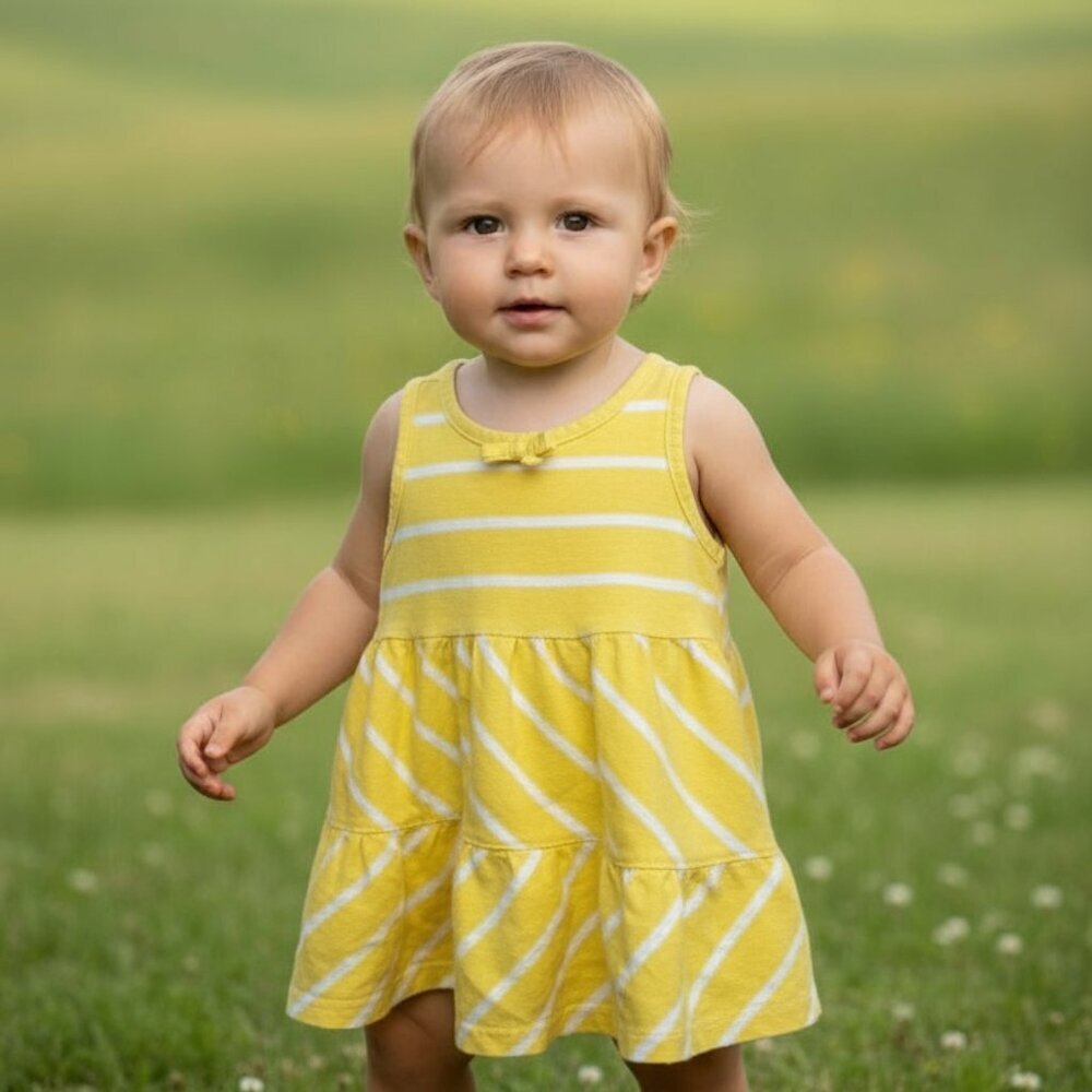 Hanna Anderson Baby Girl Yellow Striped Dress – Size 60 (3-6M)